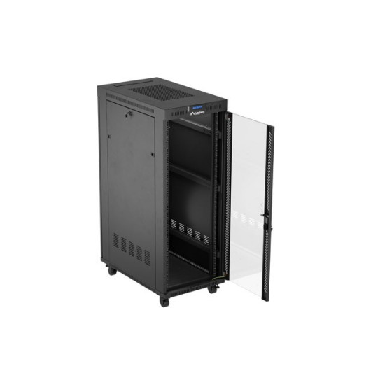 Szafa instalacyjna rack stojąca 19 cali 32U 600x1000 drzwi przeszklone LCD czarna (Flat pack)