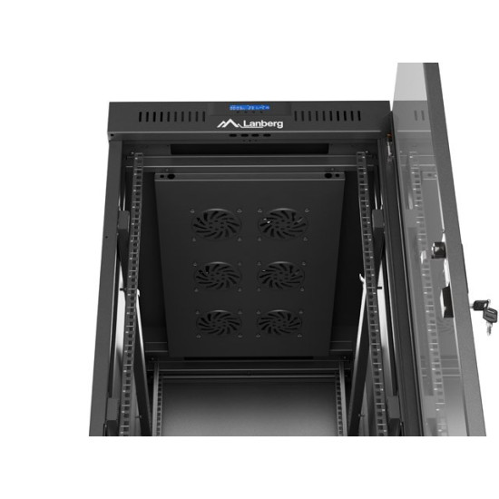 Szafa instalacyjna rack stojąca 19 cali 32U 600x1000 drzwi przeszklone LCD czarna (Flat pack)