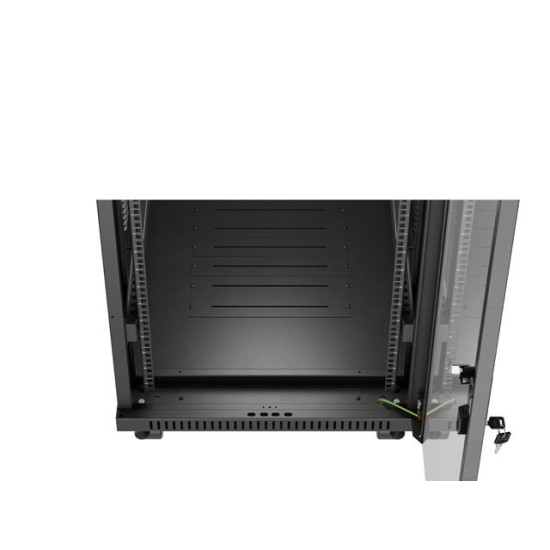 Szafa instalacyjna rack stojąca 19 cali 32U 600x1000 drzwi przeszklone LCD czarna (Flat pack)