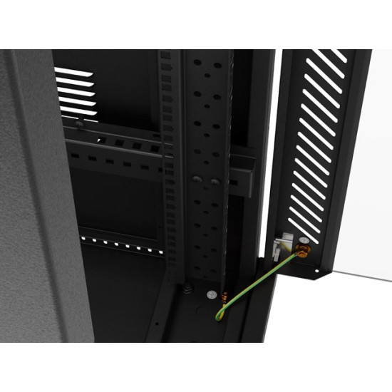 Szafa instalacyjna rack stojąca 19 cali 32U 600x1000 drzwi przeszklone LCD czarna (Flat pack)