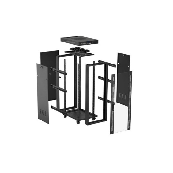 Szafa instalacyjna rack stojąca 19 cali 32U 600x1000 drzwi przeszklone LCD czarna (Flat pack)