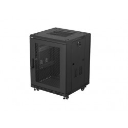 Szafa instalacyjna rack stojąca 19 cali 15U 600x600 drzwi perforowane czarna (Flat pack)