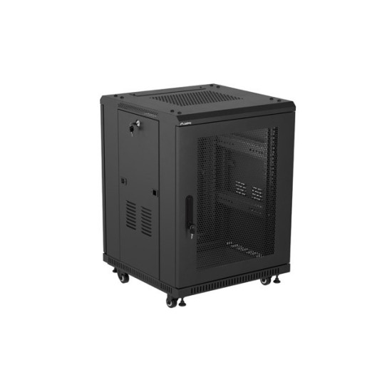 Szafa instalacyjna rack stojąca 19 cali 15U 600x600 drzwi perforowane czarna (Flat pack)