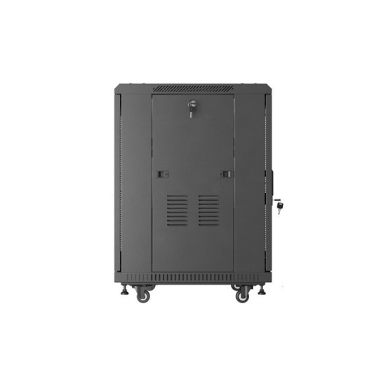 Szafa instalacyjna rack stojąca 19 cali 15U 600x600 drzwi perforowane czarna (Flat pack)