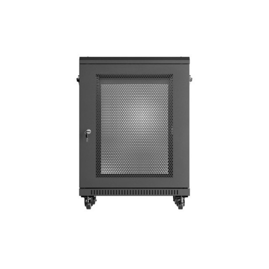 Szafa instalacyjna rack stojąca 19 cali 15U 600x600 drzwi perforowane czarna (Flat pack)