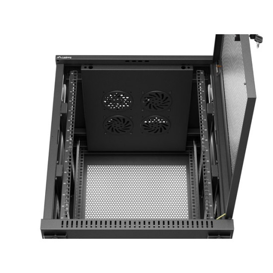 Szafa instalacyjna rack stojąca 19 cali 15U 600x600 drzwi perforowane czarna (Flat pack)