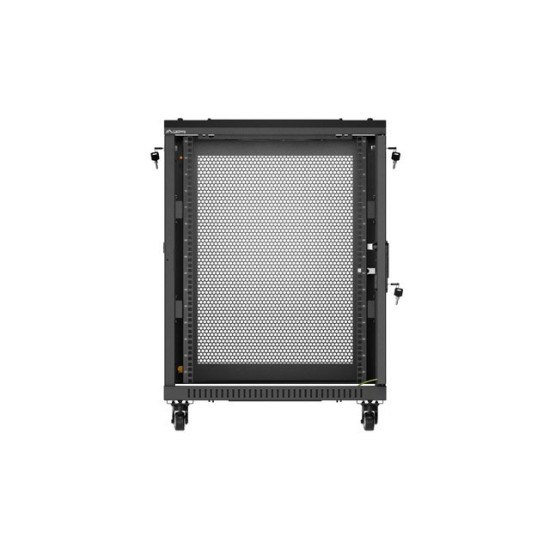 Szafa instalacyjna rack stojąca 19 cali 15U 600x600 drzwi perforowane czarna (Flat pack)