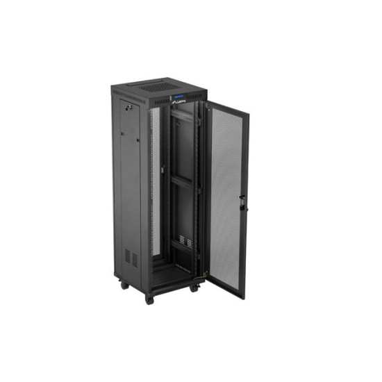 Szafa instalacyjna rack stojąca 19 cali 37U 600x600 drzwi perforowane LCD czarna (Flat pack)
