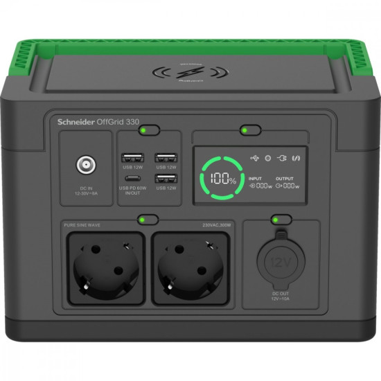 Stacja zasilania PPS330-GR Schneider OffGrid Portable Power Station 330, 332Wh   Lithium-ion, 2 Schuko, Sinewave 
