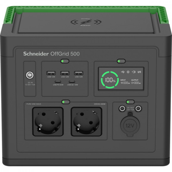 Stacja zasilania PPS500-GR Schneider OffGrid Portable Power Station 500, 517Wh   Lithium-ion, 2 Schuko, Sinewave 