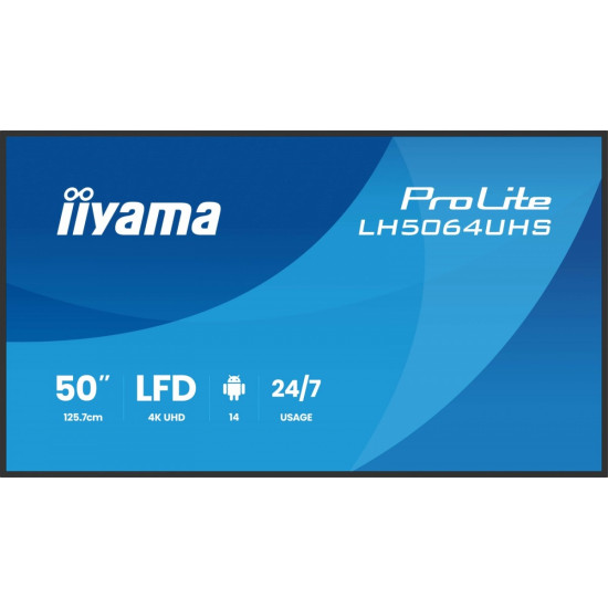 Monitor 50 cali LH5064UHS-B1AG, 24/7,IPS,ANDROID14,4K,500cd,1200:1,   2xHDMI ,USB-C,RJ45, RS-232c, IR, 2x10W, 2xUSB, UCHWYT ŚCIENNY,iiSignage2,WiFi,Fa