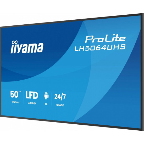 Monitor 50 cali LH5064UHS-B1AG, 24/7,IPS,ANDROID14,4K,500cd,1200:1,   2xHDMI ,USB-C,RJ45, RS-232c, IR, 2x10W, 2xUSB, UCHWYT ŚCIENNY,iiSignage2,WiFi,Fa