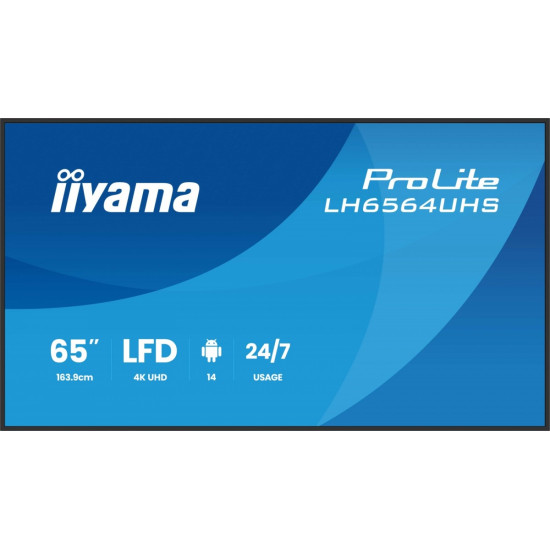 Monitor 65 cali LH6564UHS-B1AG, 24/7,VA,ANDROID14,4K,500cd,5000:1,    2xHDMI ,USB-C,RJ45, RS-232c, IR, 2x10W, 2xUSB, UCHWYT ŚCIENNY,iiSignage2,WiFi,Fa