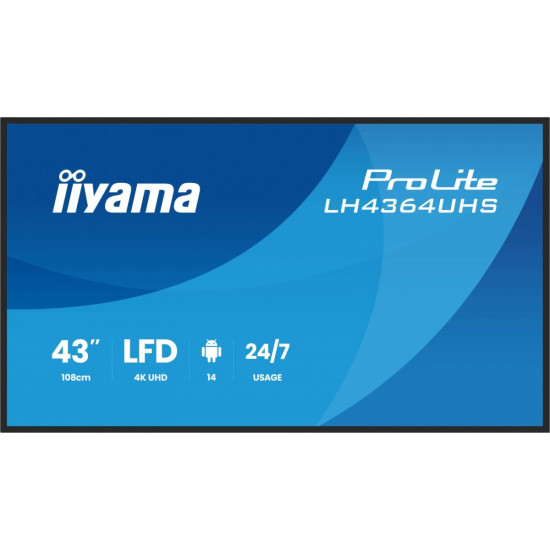Monitor 43 cale LH4364UHS-B1AG 24/7,VA,ANDROID14,4K,500cd,4000:1,2xHDMI,USB-C,RJ45, RS-232c, IR, 2x10W, 2xUSB, UCHWYT ŚCIENNY 