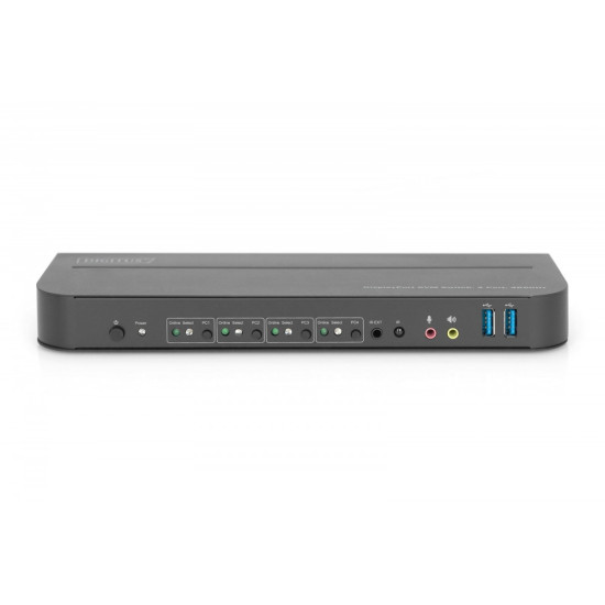 Przełącznik KVM, 4 portowy, 4K 60Hz, 4x DP IN, 1x DP OUT, 1x HDMI OUT, 2x USB A, 1x Audio IN&OUT 