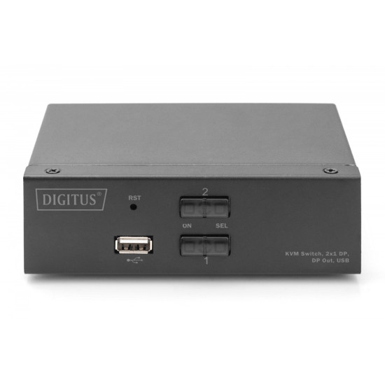 Przełącznik KVM, 2 portowy, 4K 60Hz, 2xDisplayPort IN, 1xDisplayPort OUT, 2xUSB, 2xAudio IN&OUT 