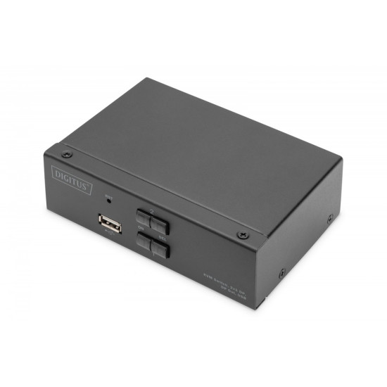 Przełącznik KVM, 2 portowy, 4K 60Hz, 2xDisplayPort IN, 1xDisplayPort OUT, 2xUSB, 2xAudio IN&OUT 