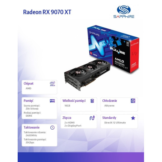 Karta graficzna Radeon RX 9070 XT PULSE 16GB GDDR6 256bit 2DP/2HDMI