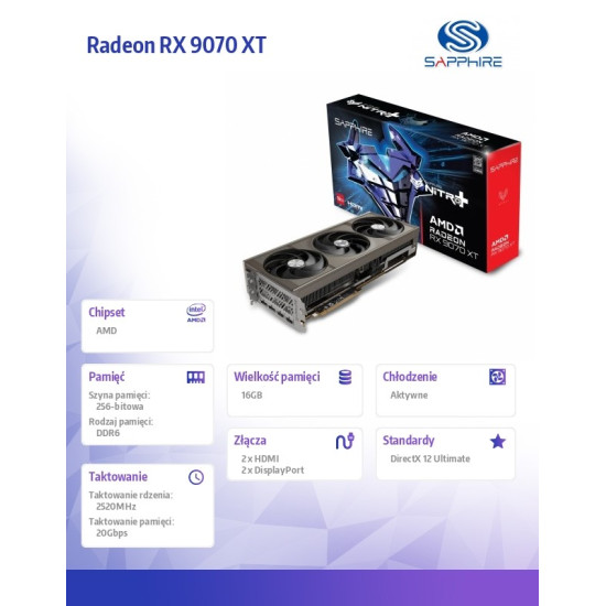 Karta graficzna Radeon RX 9070 XT NITRO+ GAMING OC 16GB GDDR6 256bit 2DP/2HDMI