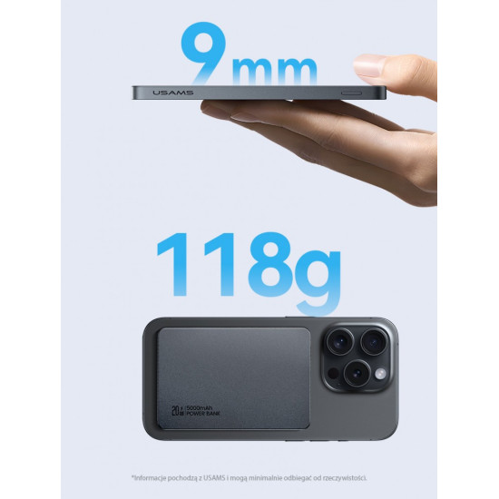 PowerBank 5000mAh 20W Indukcyjny Magsafe PD Fast Charge tytanowy 
