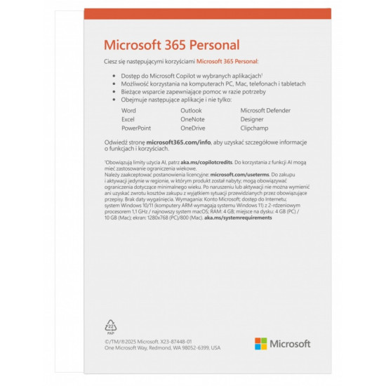 M365 Personal PL 1Y 1U 5D Win/Mac EP2-32454 