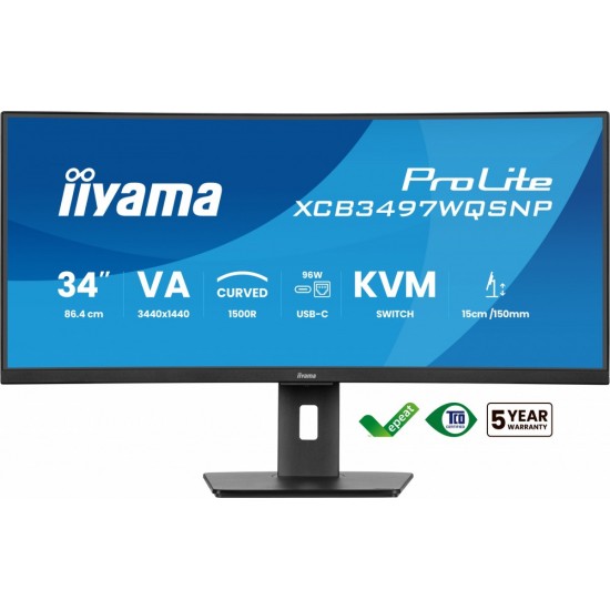 Monitor 34 cali XCB3497WQSNP-B1 VA,UWQHD,1500R,USB-cDock,KVM,95W /5y/ Monitor 34 cali XCB3497WQSNP-B1 VA,UWQHD,1500R,USB-cDock,KVM,95W /5y/