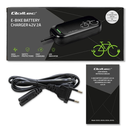 Ładowarka do roweru skutera elektrycznego 36V | 42V | 2A | 5.5*2.1 | wodoodporna + kabel zasilający 