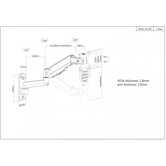 Uchwyt ścienny do TV 17-32cali LED/LCD 9kg obrotowy gazowy 