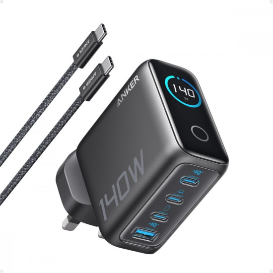 Ładowarka sieciowa 140W PD3.1 kabel USB-C LED Grafitowa 