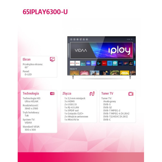 Telewizor LED 65 cali 65IPLAY6300-U