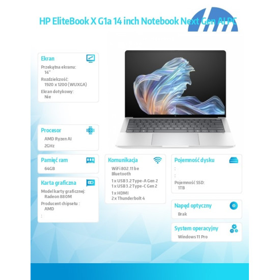 Notebook EliteBook X G1a  AI7P360 1TB/64GB/W11P/14.0   B9ZX0ET