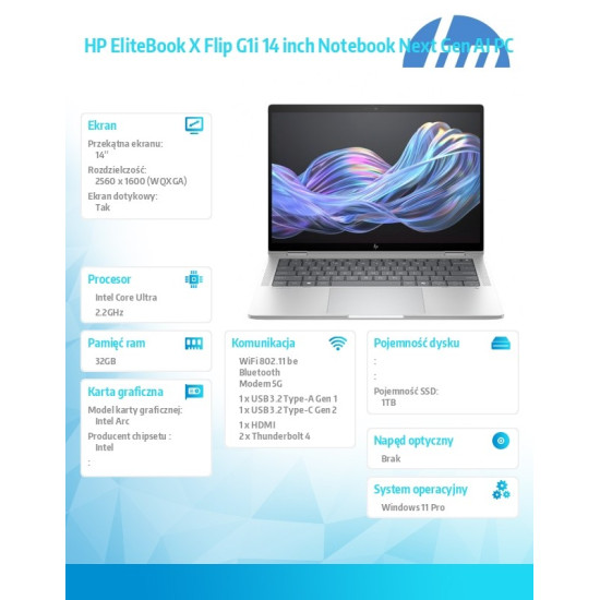 Notebook EliteBook X Flip G1i U7 258V 1TB/32GB/W11P/14 B9ZX5ET