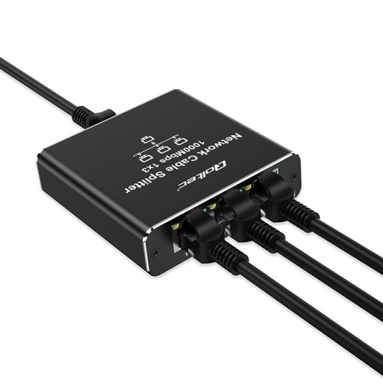 Rozdzielacz Splitter Ethernet mini SWITCH 1x3 RJ45 | 1000Mb/s |  USB-C | Aluminium 