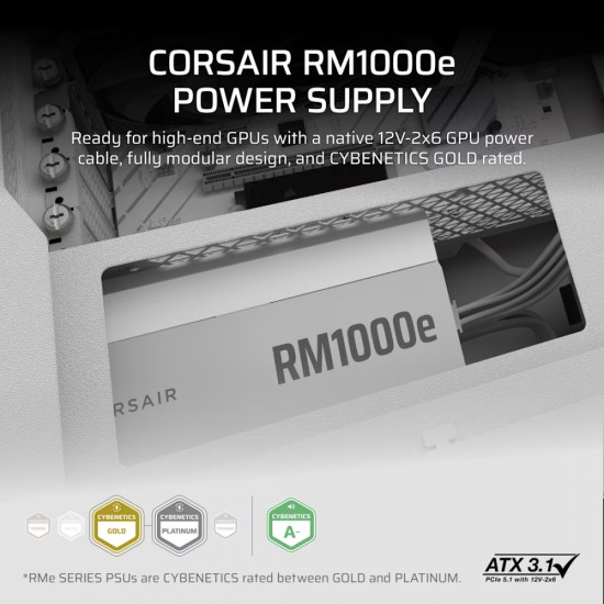 Zasilacz RM1000e WHITE 80+GOLD F.MODULAR ATX3.1 
