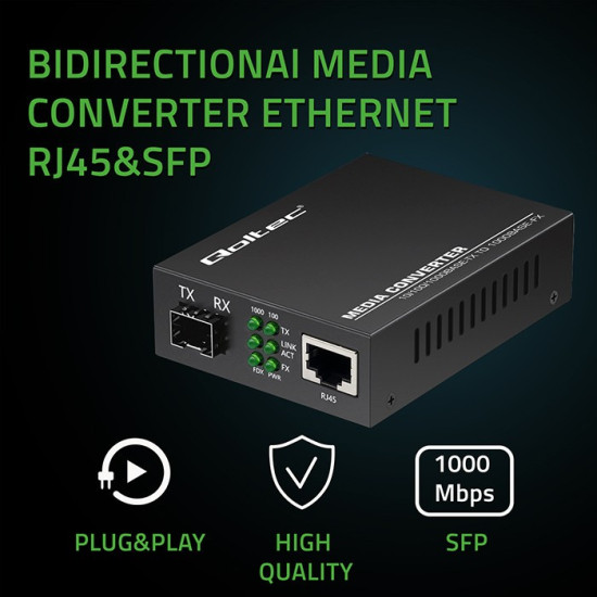 Dwukierunkowy Media Konwerter SWITCH Ethernet 1x RJ45 1x SFP |   1000Mb/s | 5V 