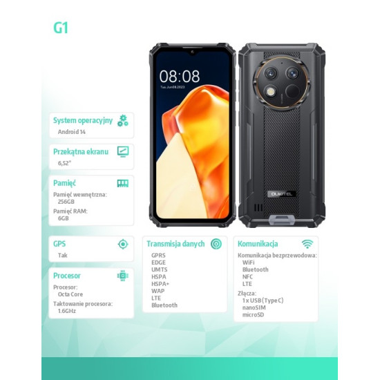 Smartfon G1 4G 6/256GB IP69K czarny 