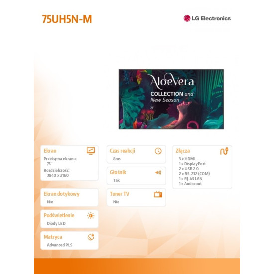 Monitor wielkoformatowy 75UH5N-M UHD IPS 75 cali 500cd/m2 24/7 