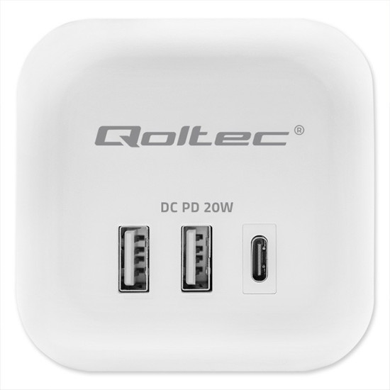Kostka zasilająca przedłużacz 6w1 z podświetlanym włącznikiem | 3x AC | 2x USB | 1x USB-C PD 20W | biała