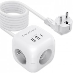 Kostka zasilająca przedłużacz 6w1 z podświetlanym włącznikiem |  3x AC | 2x USB | 1x USB-C PD 20W | biała | kabel 2m 