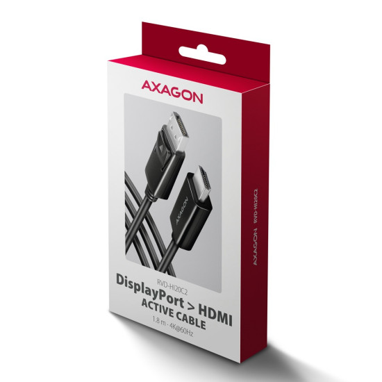 RVD-HI20C2 Adapter aktywny DisplayPort -> HDMI 1.4, 4K/60Hz, kabel 1,8m