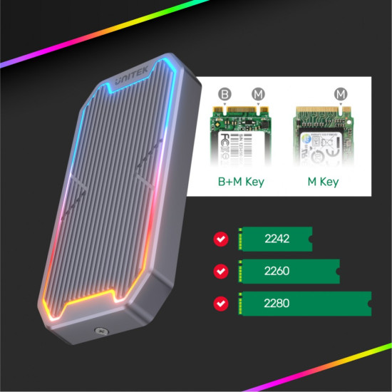 Obudowa dysku SSD M.2 NVMe/SATA 10Gbps, RGB; S1210B