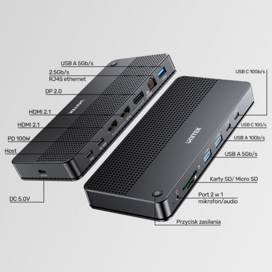 Stacja dokująca 13w1 USB-C, HDMI 2.1,DP 2.0,RJ45,10GBPs;D1104A01
