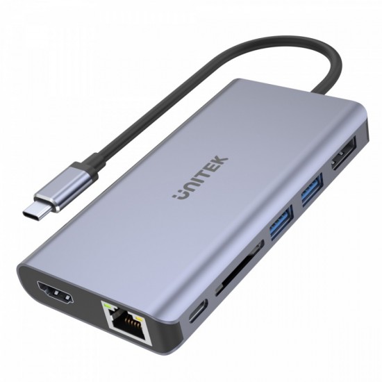 HUB USB-C 2x USB 3.1, HDMI 2.0, DP 1.4, RJ45, SD, PD 100W; D1056A 