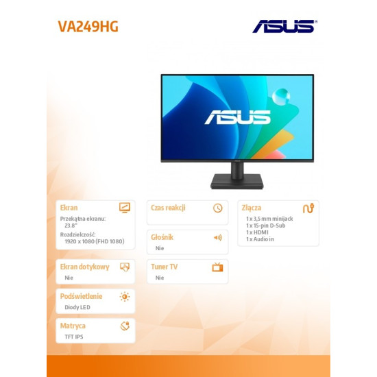 Monitor 23.8 cala VA249HG FHD IPS 120Hz HDMI VGA