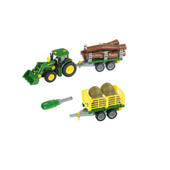 Traktor John Deere do skręcania z 2 przyczepami