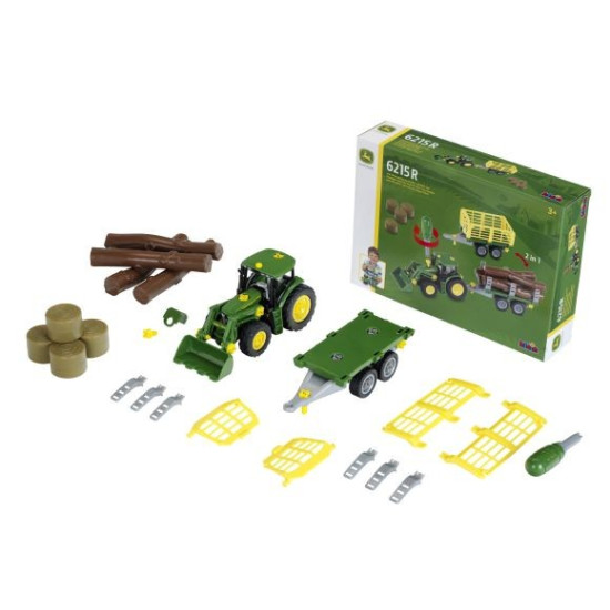 Traktor John Deere do skręcania z 2 przyczepami