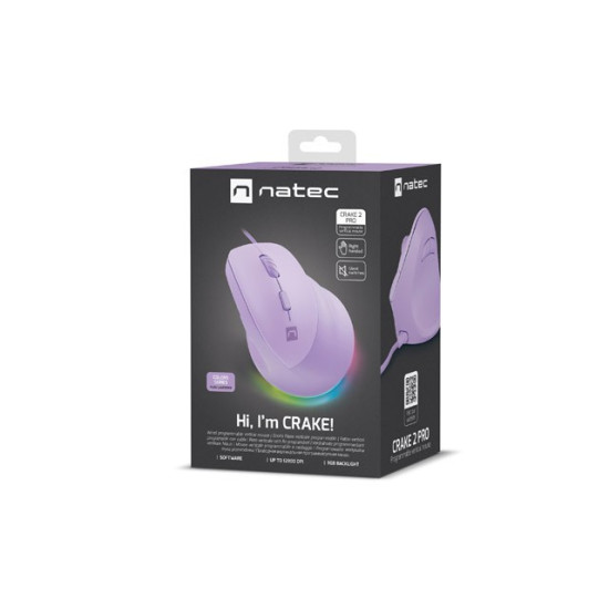 Mysz wertykalna NATEC CRAKE 2 PRO 128000DPI optyczna lawendowa 