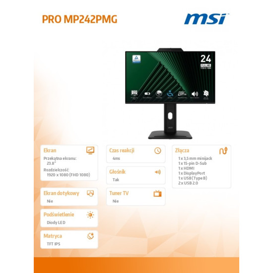 Monitor 23.8 cala PRO MP242PMG LED/FHD/Flat/120Hz/czarny