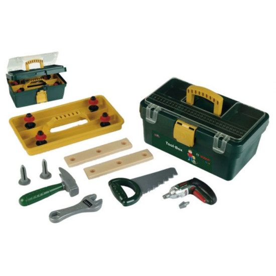 Skrzynka z narzędziami i wkrętarką Bosch