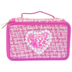 Piórnik tweedowy 3 poziomy ciemny róż